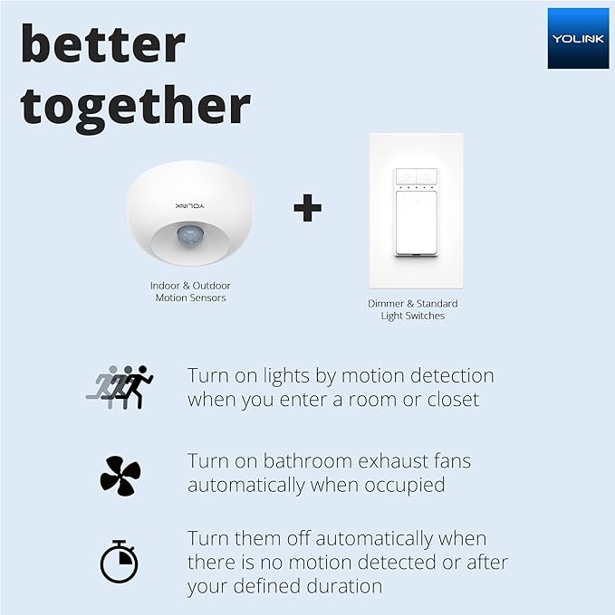 YoLink LoRa 1/4 Wireless Range Smart Motion Sensors, Indoor Motion Detector, Alexa, IFTTT, Home Assistant, Movement Detector App Alerts Remote Monitor, 2 Pack, YoLink Regular Hub Included YoLink