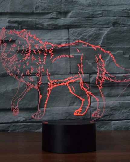 3D Illusion Animal Wolf Optical Night Light 7 LED Color Changing Desk Table Lamp Acrylic Flat Painted Image for Kiddie Kids Children Family Home Office Childrenroom Theme Decoration - LeafyLoom