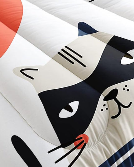 CVHOUSE Cat Bedding,Cartoon Cat Comforter Full,Animals Print Comforter Set for Kids,Kawaii Quilt Set with 1 Comforter and 2 Pillow Cases - LeafyLoom