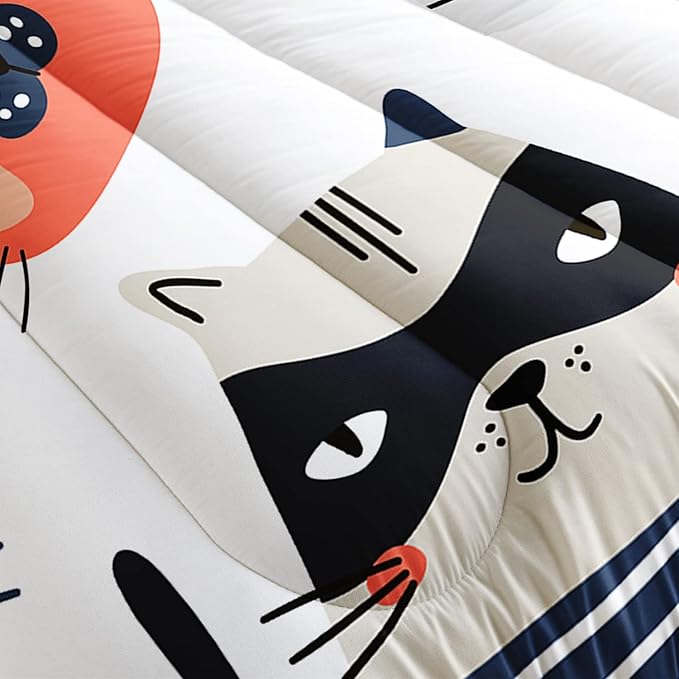 CVHOUSE Cat Bedding,Cartoon Cat Comforter Full,Animals Print Comforter Set for Kids,Kawaii Quilt Set with 1 Comforter and 2 Pillow Cases - LeafyLoom
