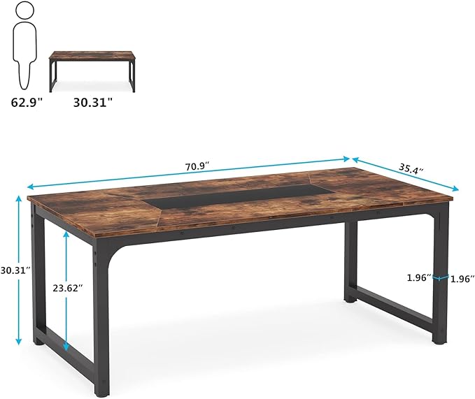 Tribesigns Modern Computer Desk, 70.8 x 35.4 inch Large Executive Office Desk Computer Table Study Writing Desk Workstation for Home Office,Rustic/Black - LeafyLoom