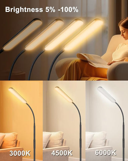 LED Pharmacy Floor Lamp - Tall Industrial Floor Lamp Design for Reading, Crafting, Work, 15W 1500LM Bright Reading Floor Lamp with Remote & Touch Control, for Living Room, Bedroom and Office - LeafyLoom