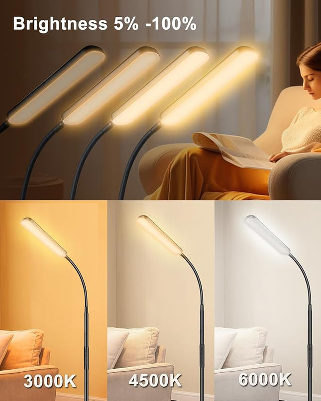 LED Pharmacy Floor Lamp - Tall Industrial Floor Lamp Design for Reading, Crafting, Work, 15W 1500LM Bright Reading Floor Lamp with Remote & Touch Control, for Living Room, Bedroom and Office - LeafyLoom