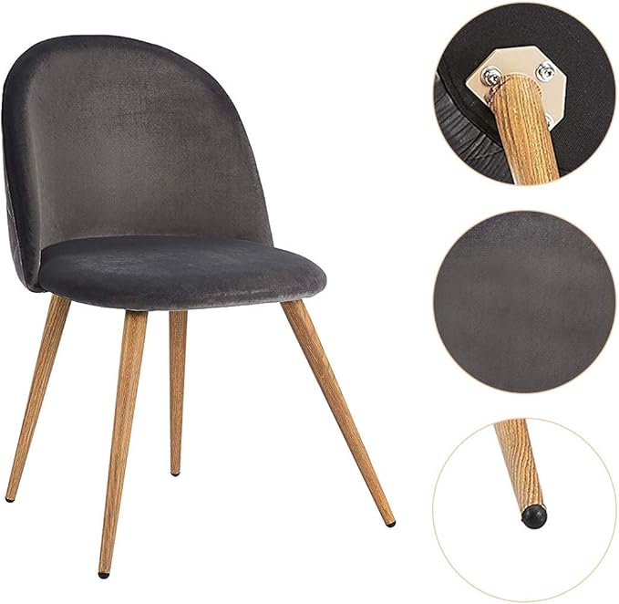 CangLong Modern Set of 2 Dining Chairs Mid Century Modern Accent Velvet Upholstered Leisure Side Chairs with Gold Metal Legs forDining, Living, Kitchen, Bedroom, Guest Room, Light Grey - LeafyLoom