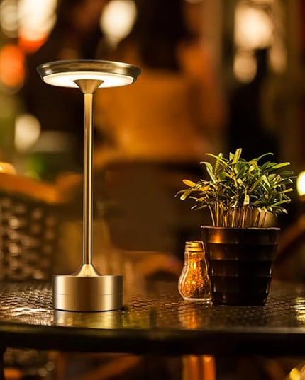 Portable Metal Desk Lamp, 3-Levels Brightness Metal LED Table Lamp, 3 Color Touch Control Rechargeable Lamp, Night Light, Bedside Lamp,Dining Room Lamp (Gold) - LeafyLoom