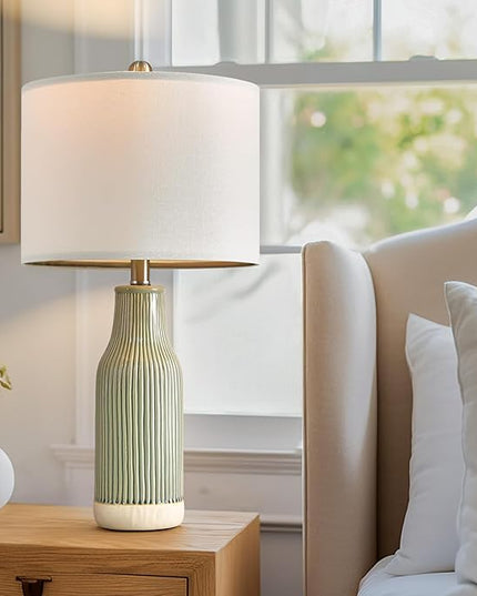 Lamp for Bedroom: 23.75" Single Ceramic Table Lamp - Modern Small Lamp Bedside Lamp Living Room Lamp Nightstand Lamp Vintage Lamp Farmhouse Lamp Green Lamp… - LeafyLoom