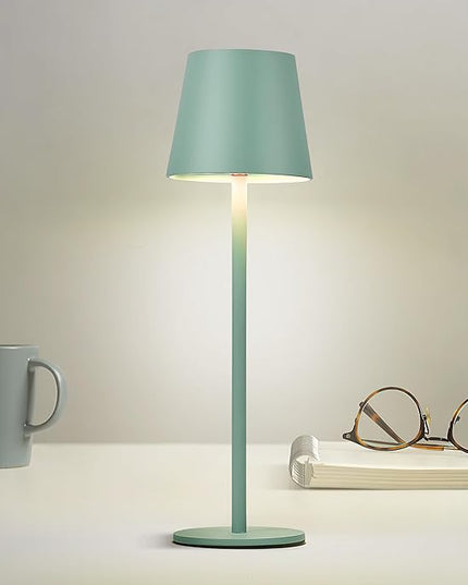 2-Pack Cordless Table Lamp，IP54 Waterproof Rechargeable Battery Desk Lamp，3 Color Stepless Dimming Up，Battery Operated Lamp for Deck/Bedside/Outdoor/Restaurant/Camping (Matcha Green) - LeafyLoom