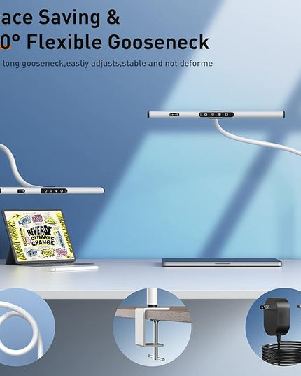 Desk Lamp for Home Office, Desk Light with Clamp, Office Lamp with Remote & Gesture Sensing, Monitor Light Bar, Adjustable Color Temperature & Brightness, 12W - LeafyLoom