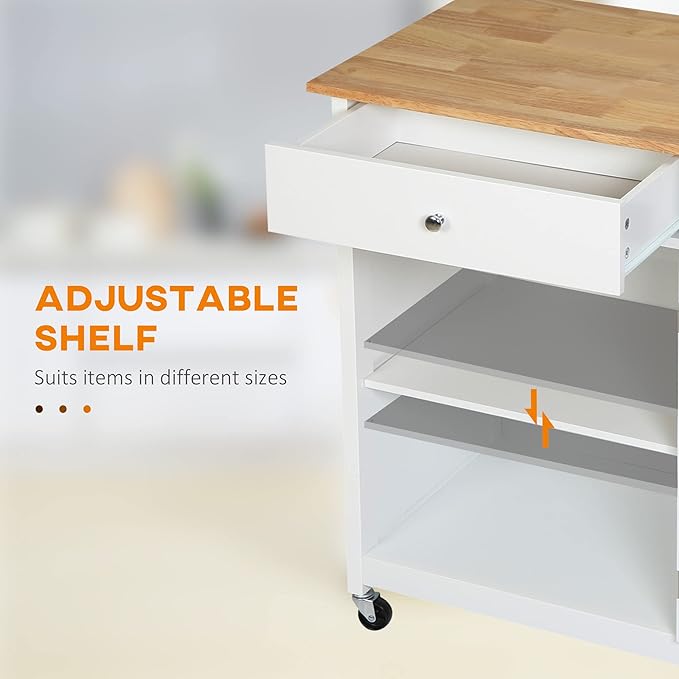 HOMCOM 27" Rolling Kitchen Island Cart with Drawer and Glass Door Cabinet, Kitchen Trolley with Adjustable Shelf and Towel Rack, White - LeafyLoom