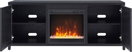 Henn&Hart Rectangular TV Stand with Crystal Fireplace for TV's up to 65" in Black, Electric Fireplace TV Stands for the Living Room - LeafyLoom