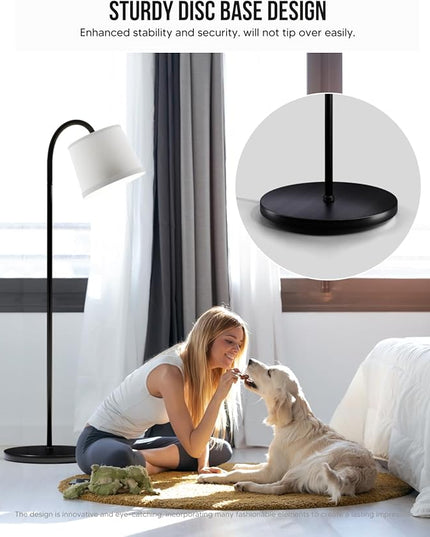 Floor Lamp for Living Room, Dimmable Floor Lamps (3 Color Temperatures and 9w Led Bulb), Standing Lamp with White Lamp Shade, Modern Tall Arc Floor Lamp for Bedroom, Office, Study - LeafyLoom
