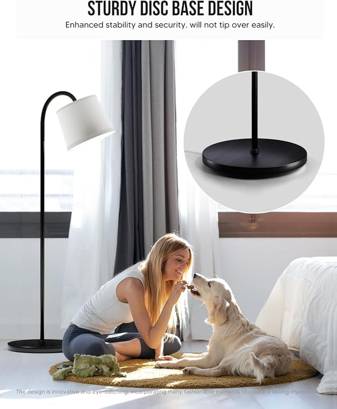 Floor Lamp for Living Room, Dimmable Floor Lamps (3 Color Temperatures and 9w Led Bulb), Standing Lamp with White Lamp Shade, Modern Tall Arc Floor Lamp for Bedroom, Office, Study - LeafyLoom