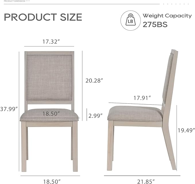 COLAMY Wooden Dining Chairs Set of 2, Mid Century Modern Upholstered Dining Chairs, 19 Inch Fabric Dining Room Chair with Back for Kitchen Dining Living Room Courtyard Waiting Leisure Area, Ivory - LeafyLoom