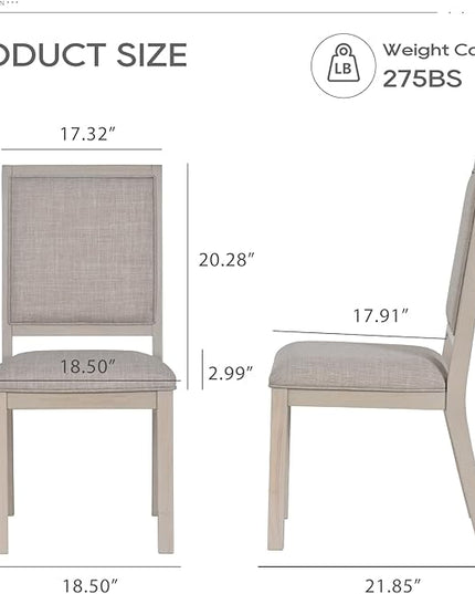 COLAMY Wood Dining Chairs Set of 4, Mid Century Modern Upholstered Kitchen Chairs,19 Inch Fabric Dining Chair with Back for Kitchen Dining Room, Ivory - LeafyLoom