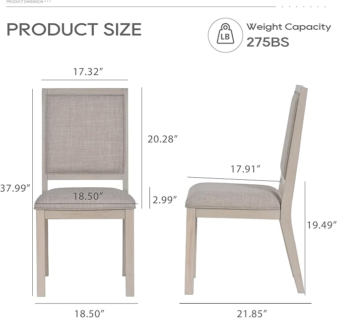 COLAMY Wood Dining Chairs Set of 4, Mid Century Modern Upholstered Kitchen Chairs,19 Inch Fabric Dining Chair with Back for Kitchen Dining Room, Ivory - LeafyLoom
