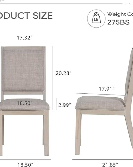COLAMY Wood Dining Chairs Set of 6, Mid Century Modern Upholstered Kitchen Chairs,19 Inch Fabric Dining Chair with Back for Kitchen Dining Room,Ivory - LeafyLoom