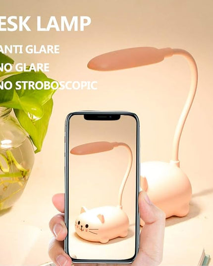 Kids Lamp, LED Desk Lamp for Kids, Cute Cat Lamp Kawaii Desk Accessories, Flexible Gooseneck Eye-Care Cartoons Small Desk Lamp Girls Gifts (Pink) - LeafyLoom