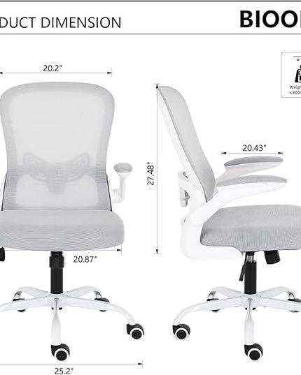 Office Chair Mesh Desk Chair with Flip Up Armrests Computer Chair Lumbar Support Ergonomic Chair Adjustable Swivel and Height Gaming Chair for Adults and Teens (NEW-GREY, Classic) - LeafyLoom