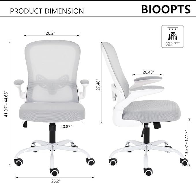 Office Chair Mesh Desk Chair with Flip Up Armrests Computer Chair Lumbar Support Ergonomic Chair Adjustable Swivel and Height Gaming Chair for Adults and Teens (NEW-GREY, Classic) - LeafyLoom