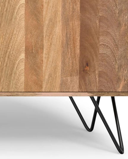 SIMPLIHOME Hunter SOLID MANGO WOOD and Iron 60 inch x 18 inch Rectangle Contemporary 3 Door Sideboard Buffet in Natural for The Dining Room and Kitchen - LeafyLoom