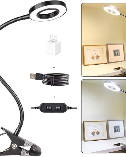 7W Clip on Light, LED Clip On Lamp, USB Reading Book Light, Bed Lamp,Desk lamp, Warm Light and White Light - LeafyLoom