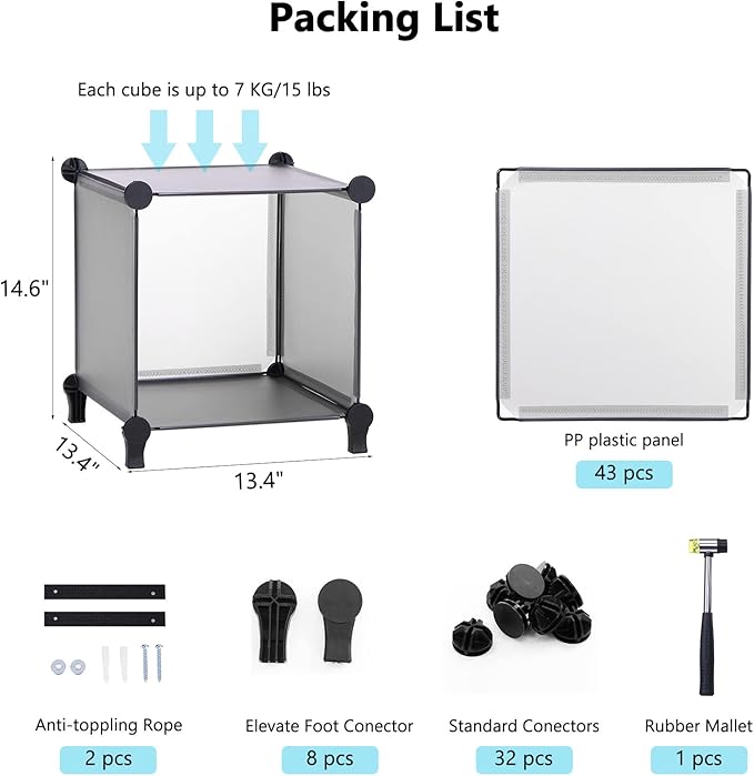 ANWBROAD Cube Storage Organizer 12-cube DIY Modular Closet Organizer Plastic Bookshelf Bookcase Storage Shelves Units Rubber Hammer for Bedroom Office Living Room ULCS012H - LeafyLoom