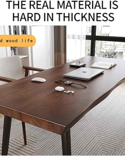Modern Simple Style 55" Standing Desk Study Computer Desk - Black Metal Frame, Solid Wood Planks, for Home Office Bedroom - LeafyLoom