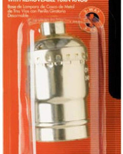 Legrand Pass & Seymour 7090PGBPCC5 250 Watt 250V Medium Base A26 Lampholder, Metal Shell, Removable Turn Knob, 3-Way, Brass (1 Count) - LeafyLoom