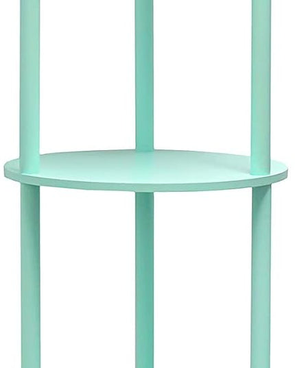 Simple Designs LF2010-AQU 62.5" Round Modern Shelf Etagere Organizer Storage Floor Lamp with 2 USB Charging Ports, 1 Charging Outlet and Linen Shade for Living Room Bedroom, Aqua, 11.5 x 11.5 x 62.5 - LeafyLoom