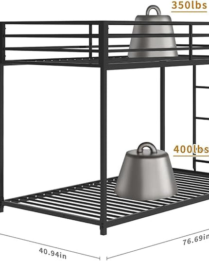 Twin Over Twin Bunk Bed - LifeSky Metal Low Profile Bunkbed with Side Ladder Black - LeafyLoom