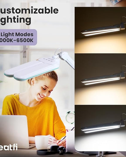 Neatfi Elite HD XL Task Lamp, 3 Light Modes, 90PCS SMD LED, Super Bright Desk Lamp, Eye-Caring LED Lamp, Non-Polar Dimming, Adjustable Brightness Levels (CCT with Clamp, Blue Ring, 17 Inches) - LeafyLoom