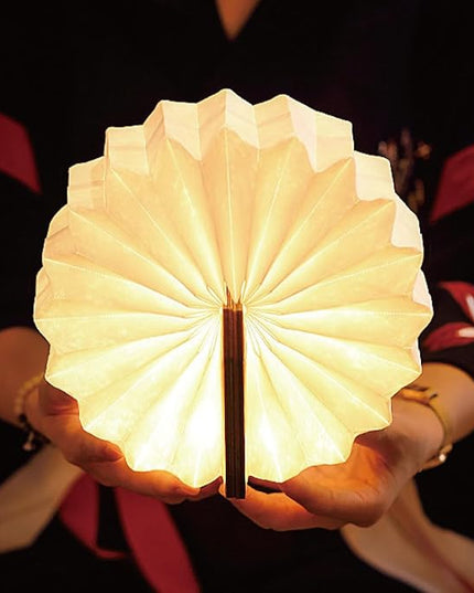 Originality Folding Accordion Lamp, Portable Wooden Desk Lamp, Ambient Lighting, Creative LED Paper Lantern with USB for (Walnut) - LeafyLoom