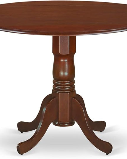 East West Furniture DMSI3-MAH-35 3 Piece Dinette Set for Small Spaces Contains a Round Dining Table with Dropleaf and 2 Doeskin Linen Fabric Parsons Dining Chairs, 42x42 Inch, Mahogany - LeafyLoom