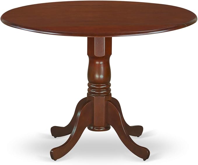 East West Furniture DMSI3-MAH-35 3 Piece Dinette Set for Small Spaces Contains a Round Dining Table with Dropleaf and 2 Doeskin Linen Fabric Parsons Dining Chairs, 42x42 Inch, Mahogany - LeafyLoom