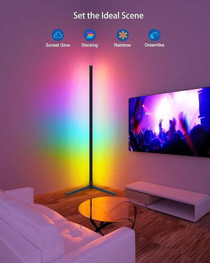 RGB Corner Floor Lamp, 47.24in RGB Color Changing Mood Light WIFI APP and Remote Control Music Sync LED 16M Dimmable Modes Modern Floor Lamp for Living Room, Light Timing - LeafyLoom