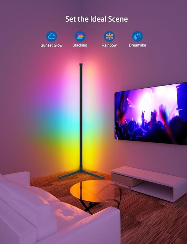 RGB Corner Floor Lamp, 47.24in RGB Color Changing Mood Light WIFI APP and Remote Control Music Sync LED 16M Dimmable Modes Modern Floor Lamp for Living Room, Light Timing - LeafyLoom