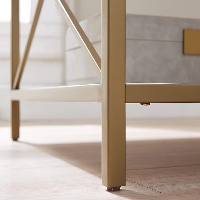 Leick Home 9206-WTGL Claudette One Drawer Mixed Metal and Wood Side Table with Shelf, White/gold - LeafyLoom