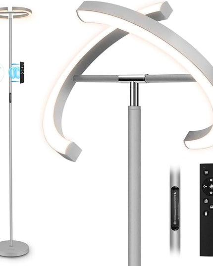 FIMEI Split Floor Lamp, Bright Modern LED Standing Lamp, Stepless Dimming and 4 Color Temperature, Eye-Protection Reading Standing Light for Living Room Bedroom Office, Touch&Remote Control, Gray - LeafyLoom