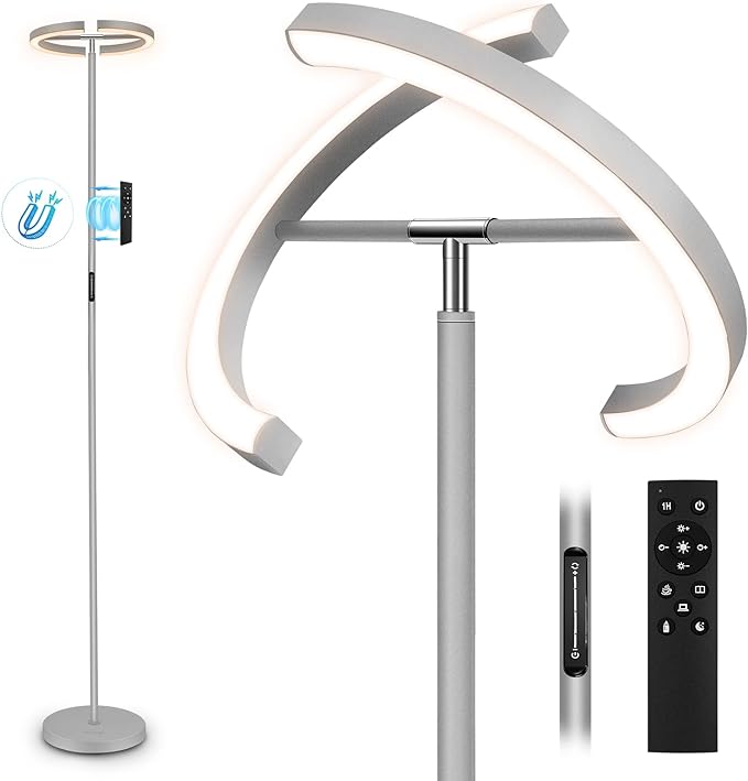 FIMEI Split Floor Lamp, Bright Modern LED Standing Lamp, Stepless Dimming and 4 Color Temperature, Eye-Protection Reading Standing Light for Living Room Bedroom Office, Touch&Remote Control, Gray - LeafyLoom