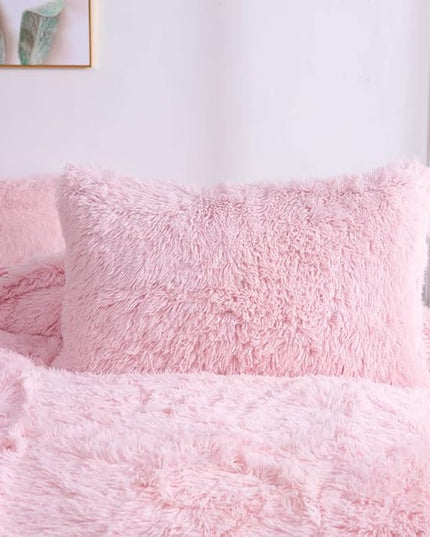 Faux Fur Kids Girls Light Pink Comforter Sets Queen - 3PC Bed Set Warm Comfortable Soft Plush Flannel Velvet Fluffy Fuzzy Bedding（Comforter x 1 Pillowcases x 2） - LeafyLoom