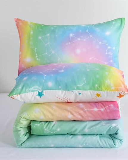 Holawakaka Tie Dye Constellation Print Rainbow Ombre Comforter Set Full Size Girls Boys Gradient Galaxy Bedding Sets Teens Boho Bed Set(Multi,Full) - LeafyLoom