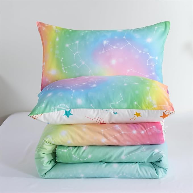 Holawakaka Tie Dye Constellation Print Rainbow Ombre Comforter Set Full Size Girls Boys Gradient Galaxy Bedding Sets Teens Boho Bed Set(Multi,Full) - LeafyLoom