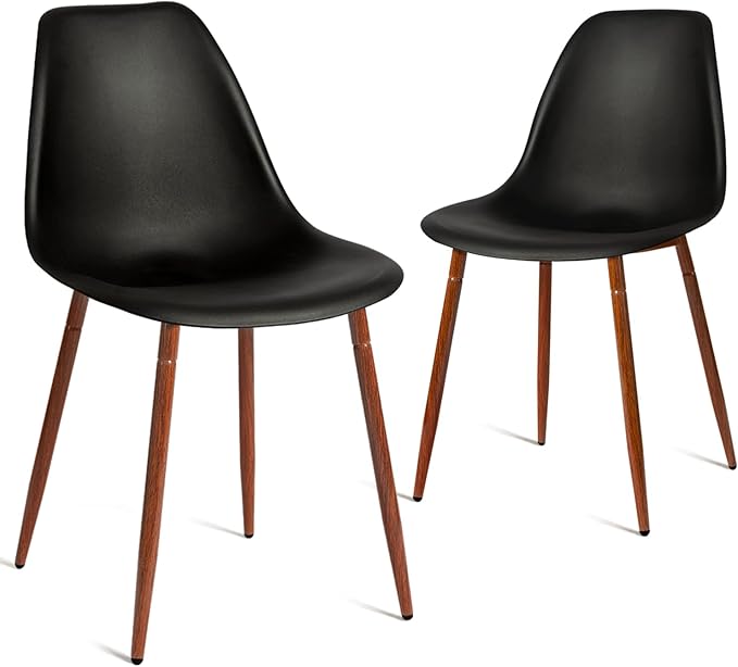 CangLong Modern Popular Dining Chairs Set 2 with Plastic seat and Metal Legs for Dining&Lving Room,Black - LeafyLoom