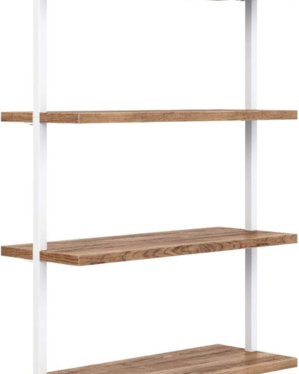 Nathan James Theo 4-Shelf Bookcase, Floating Wall Mount Shelves with Natural Wood and Industrial Pipe Metal Frame, Oak/White - LeafyLoom