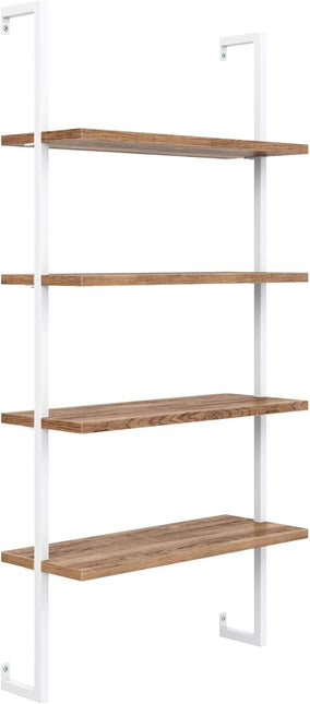Nathan James Theo 4-Shelf Bookcase, Floating Wall Mount Shelves with Natural Wood and Industrial Pipe Metal Frame, Oak/White - LeafyLoom