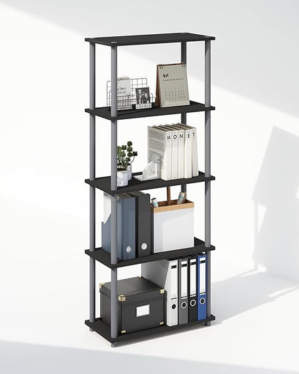 Furinno Turn-N-Tube 5-Tier Multipurpose Compact Display Rack, Shelving Unit, Bookcase, Black/Grey - LeafyLoom