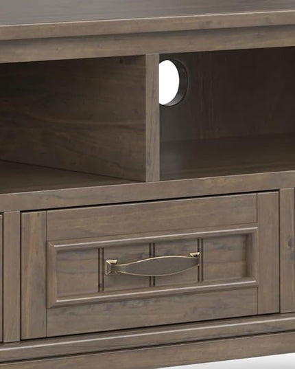 SIMPLIHOME Lev SOLID WOOD 50 Inch Wide Contemporary Low TV Media Stand in Smoky Brown for TVs up to 55 Inches, For the Living Room and Entertainment Center - LeafyLoom
