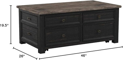 Signature Design by Ashley Tyler Creek Rustic Farmhouse Lift Top Coffee Table with Drawers, Brown & Black - LeafyLoom