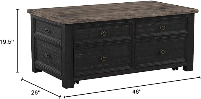 Signature Design by Ashley Tyler Creek Rustic Farmhouse Lift Top Coffee Table with Drawers, Brown & Black - LeafyLoom