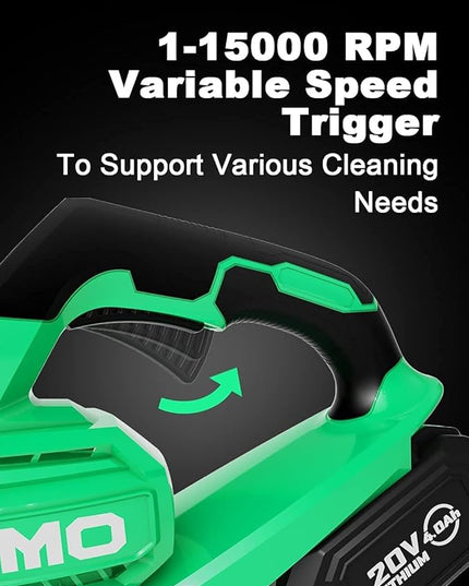 KIMO Cordless Leaf Blower - 200 CFM 170 MPH Battery-Operated Blower for Blowing Leaves, Snow Debris and Dust, 20V Electric Leaf Blower with 4.0Ah Battery and Charger for Yard| Patio| House |Jobsite - LeafyLoom